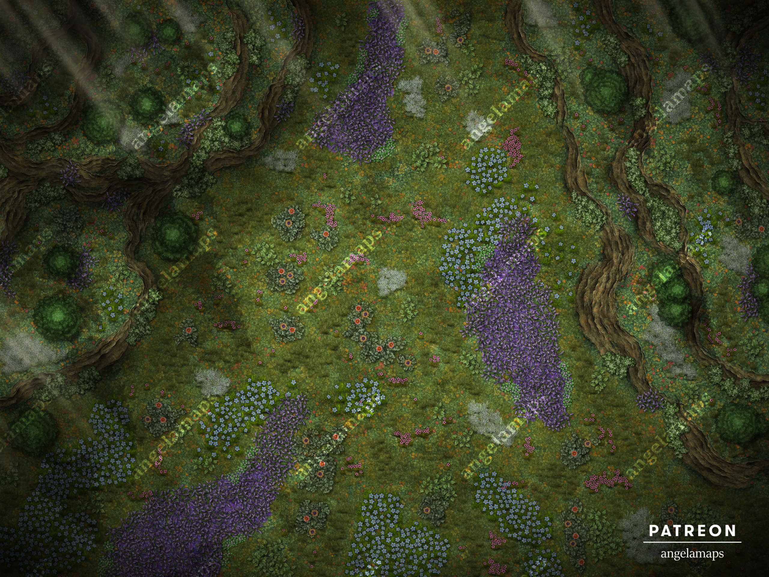 Beautiful Ttrpg Battle Map Of A Valley Meadow Or Field Filled With