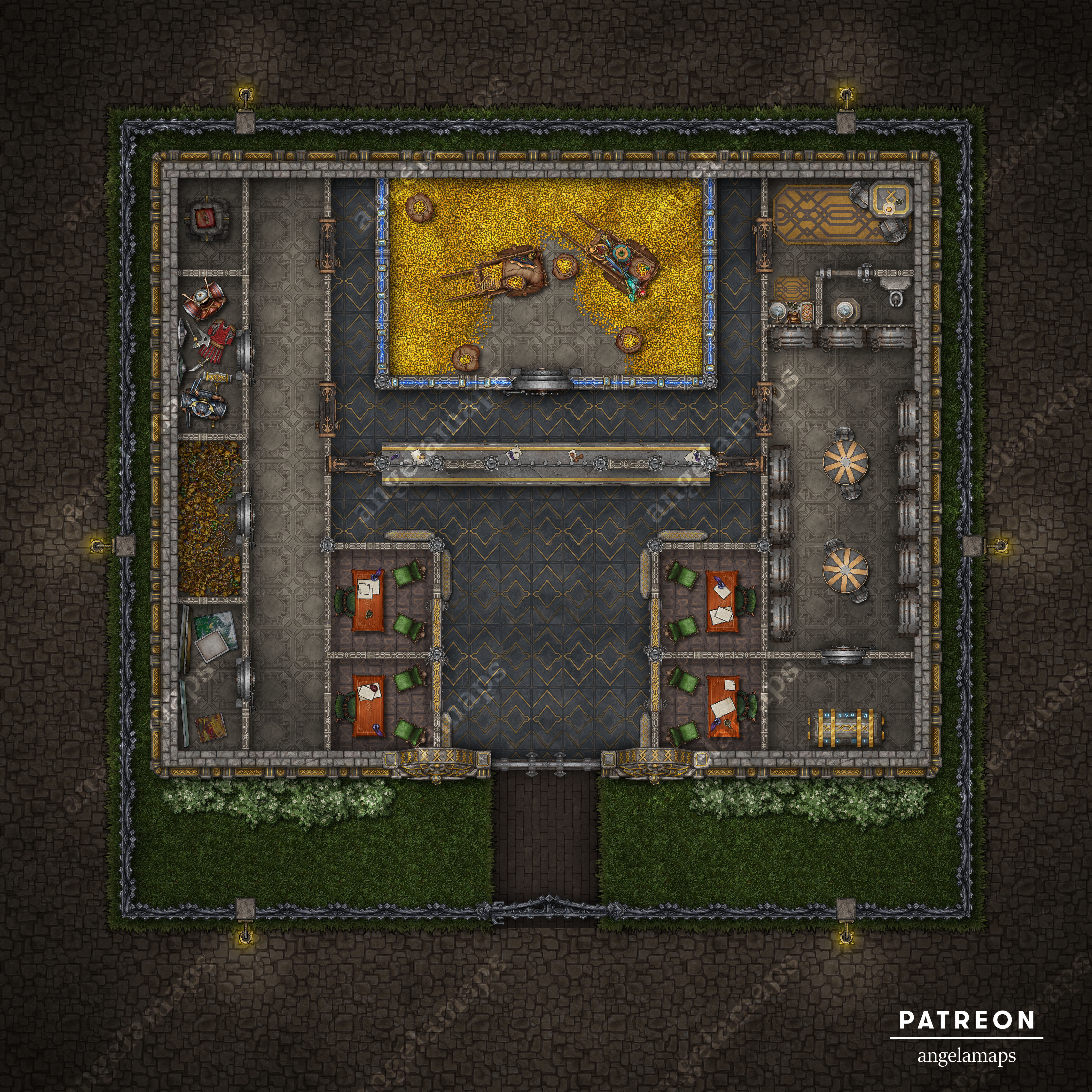 Secure dwarven bank battle map pack for TTRPGs