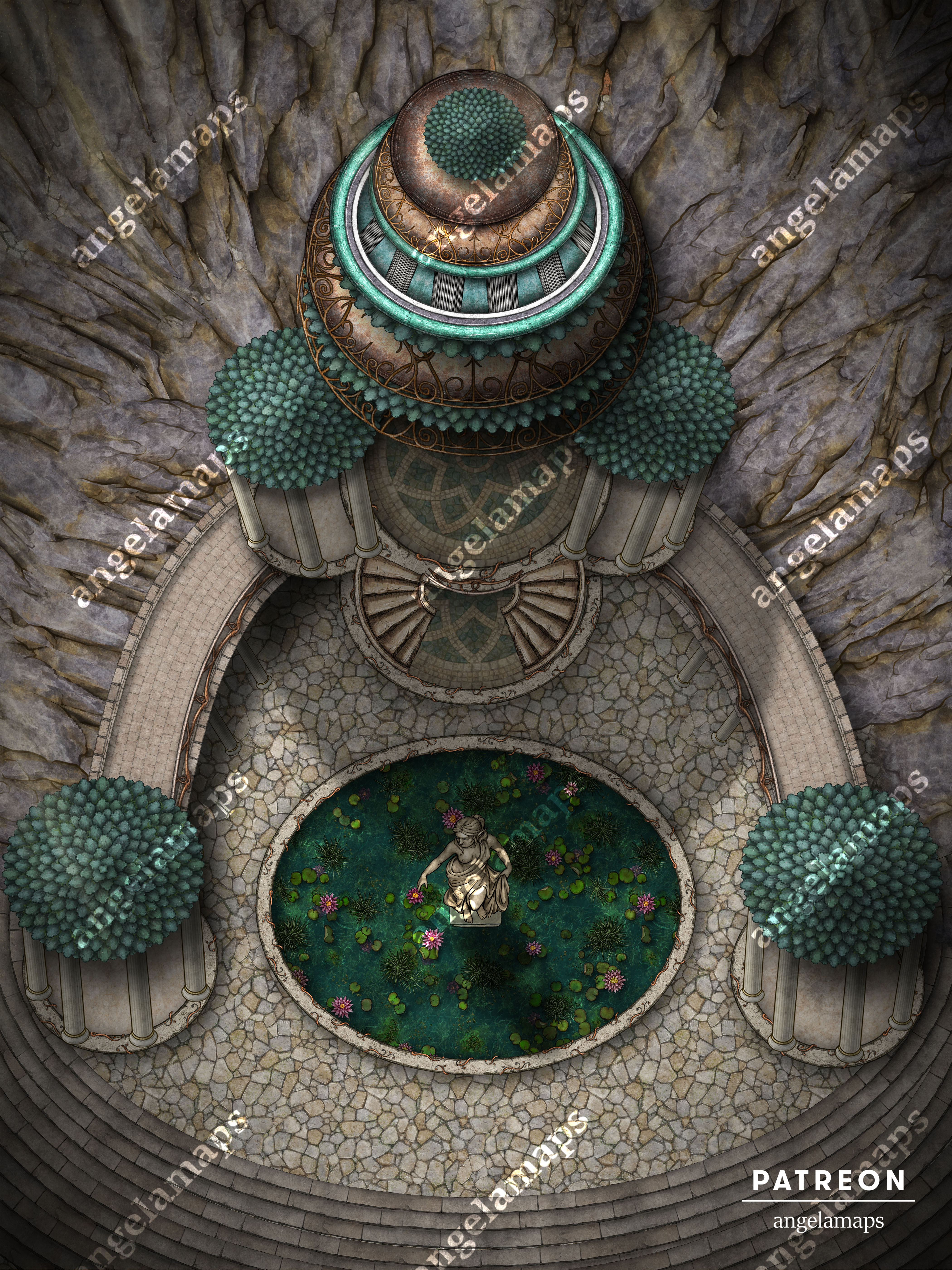 Elven Mountain Temple Elven temple battle map in the mountains for TTRPGs