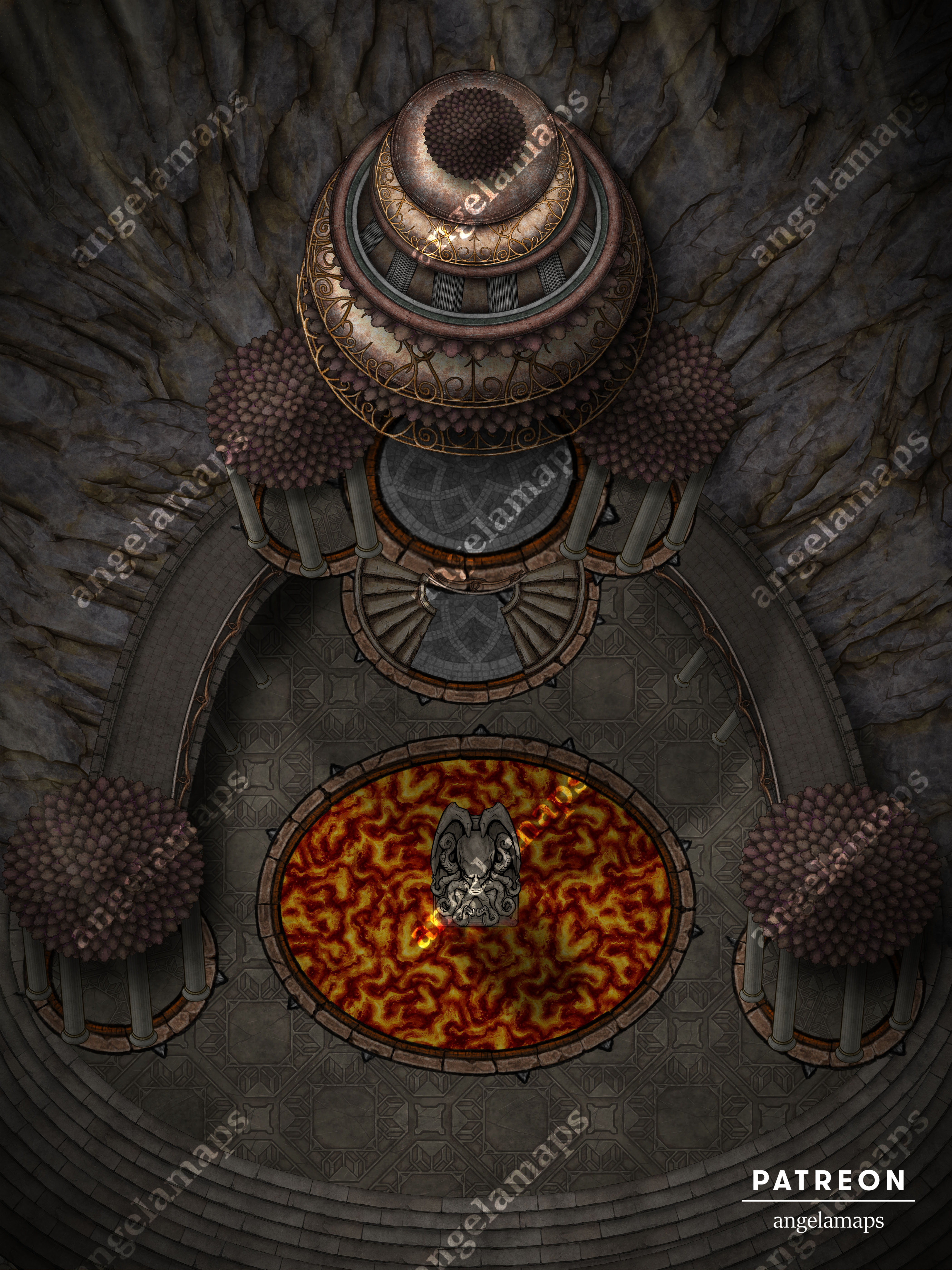 Elven temple battle map in the mountains for TTRPGs