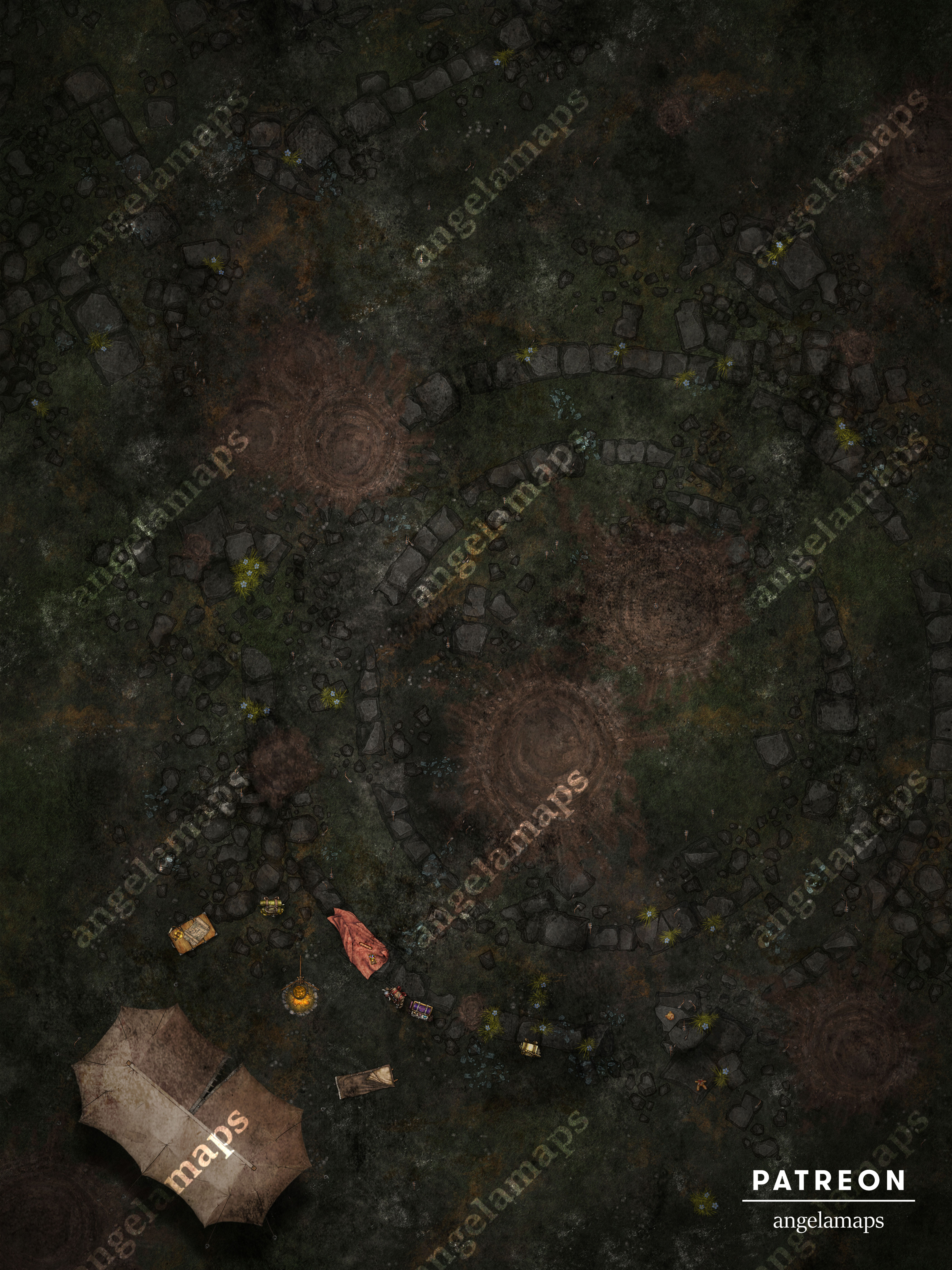 Battlemap of a battlefield from TTRPGs, animated