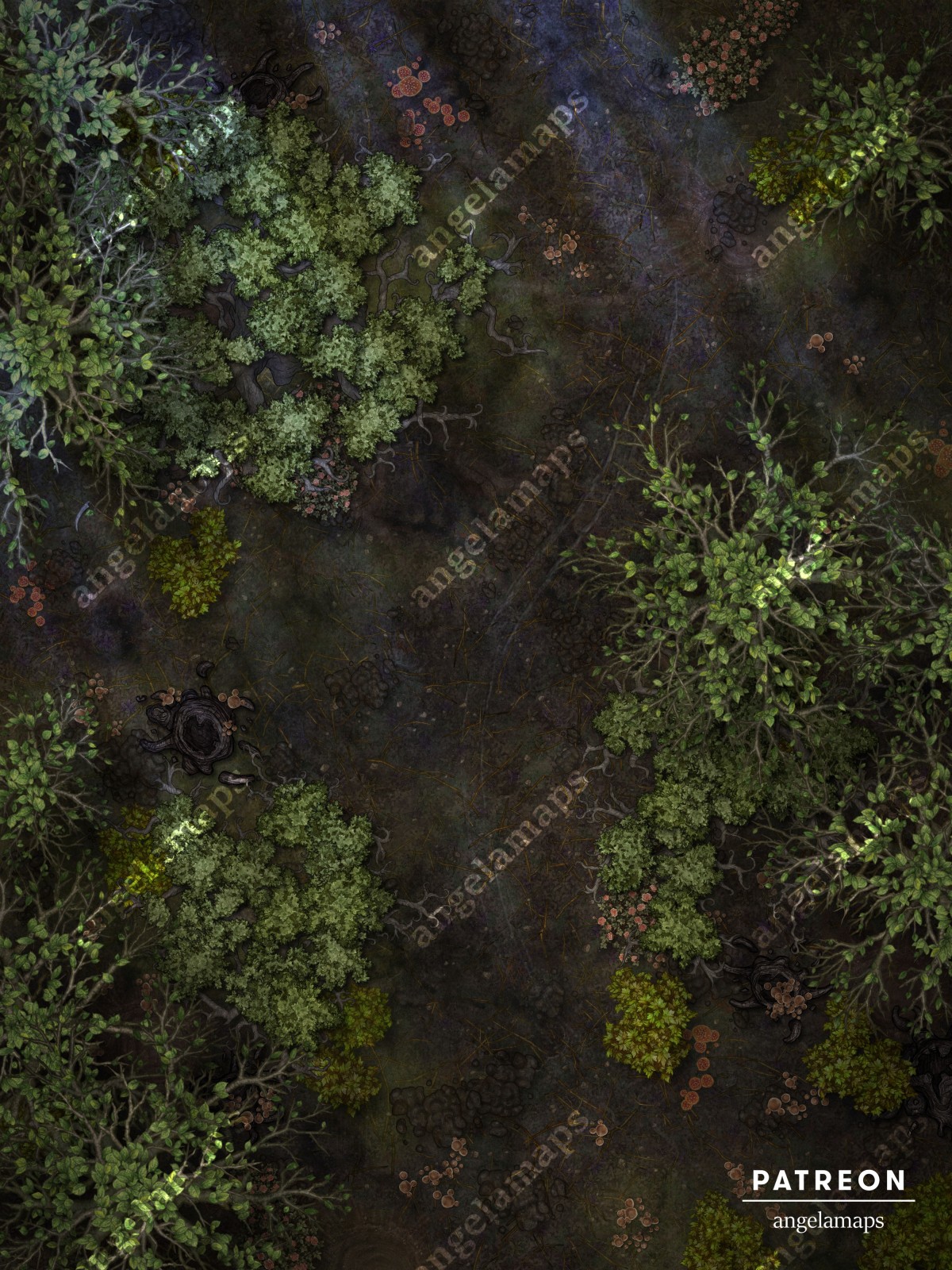 Creepy Forest A creepy, haunted, scary forest battle map for TTRPGs