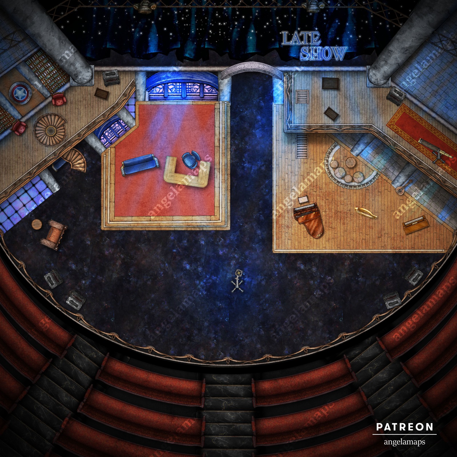 Battle map of The Late Show with Stephen Colbert for use in TTRPGs
