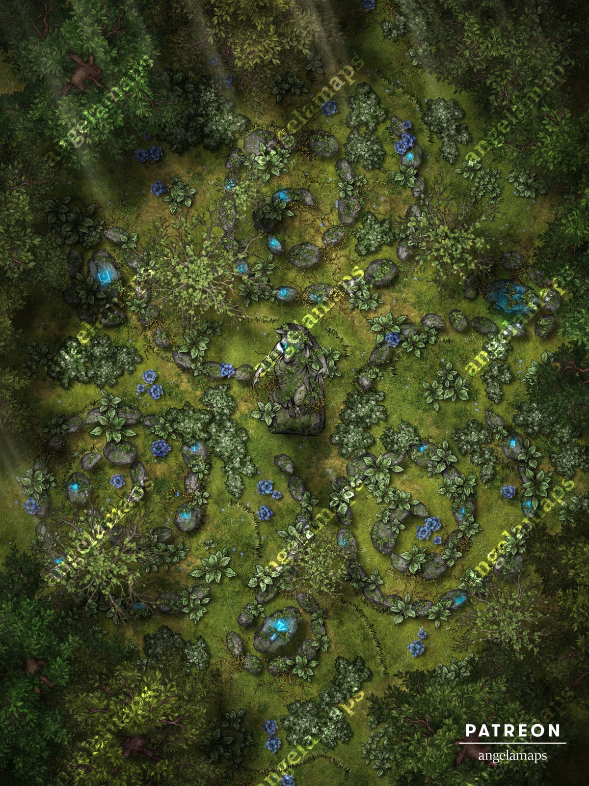 Old Druid Ruins Animated battle map showing old druid ruins for TTRPGs