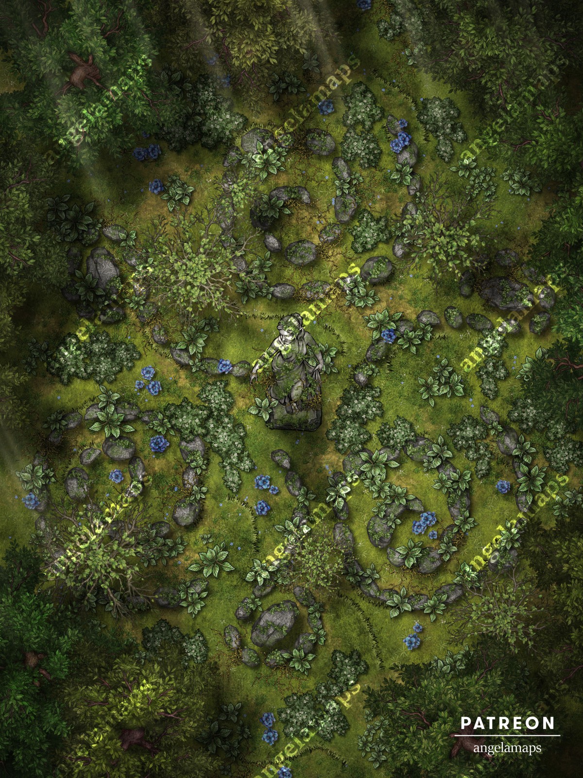 Animated battle map showing old druid ruins for TTRPGs