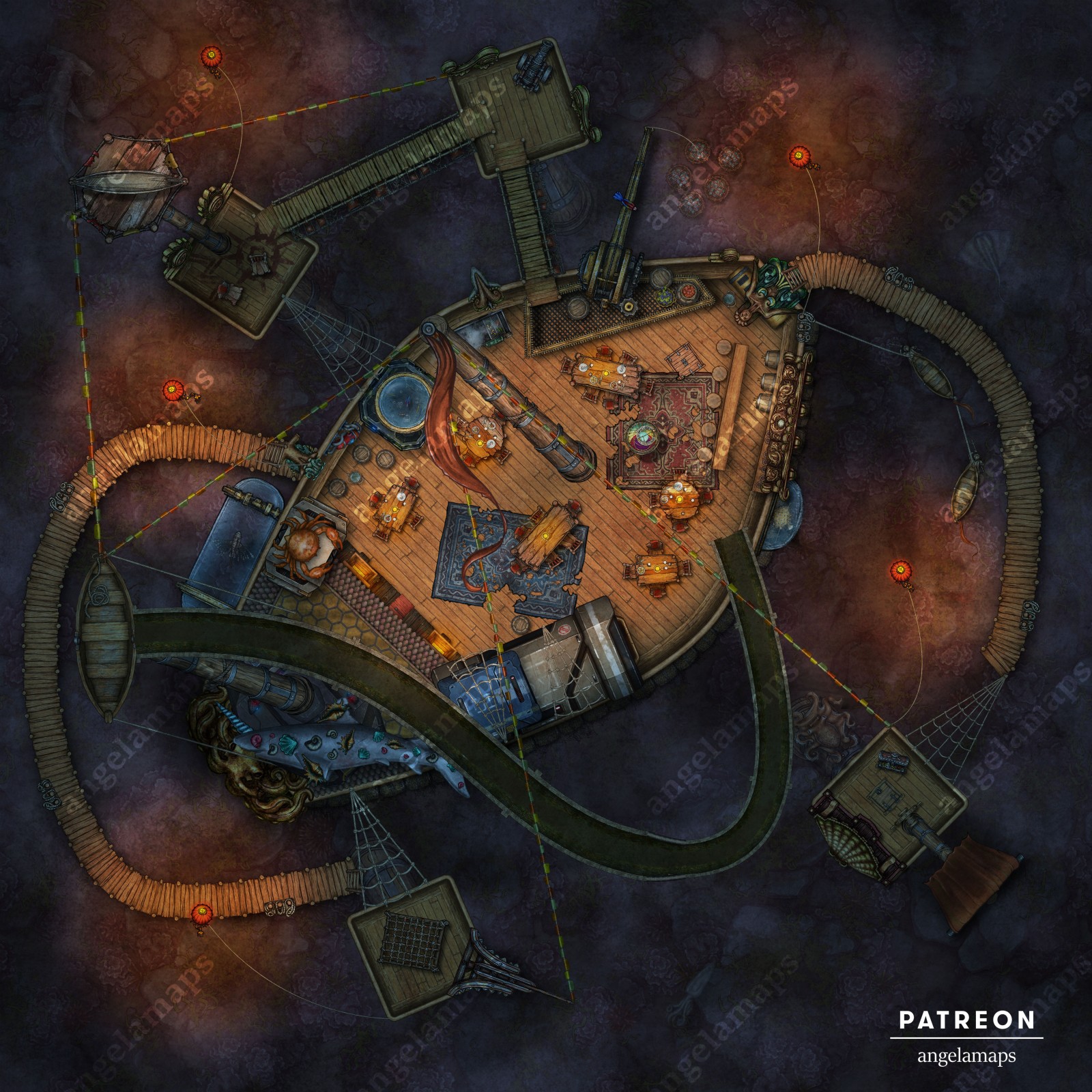 A silly, funny, wacky pirate base battle map for your TTRPG games