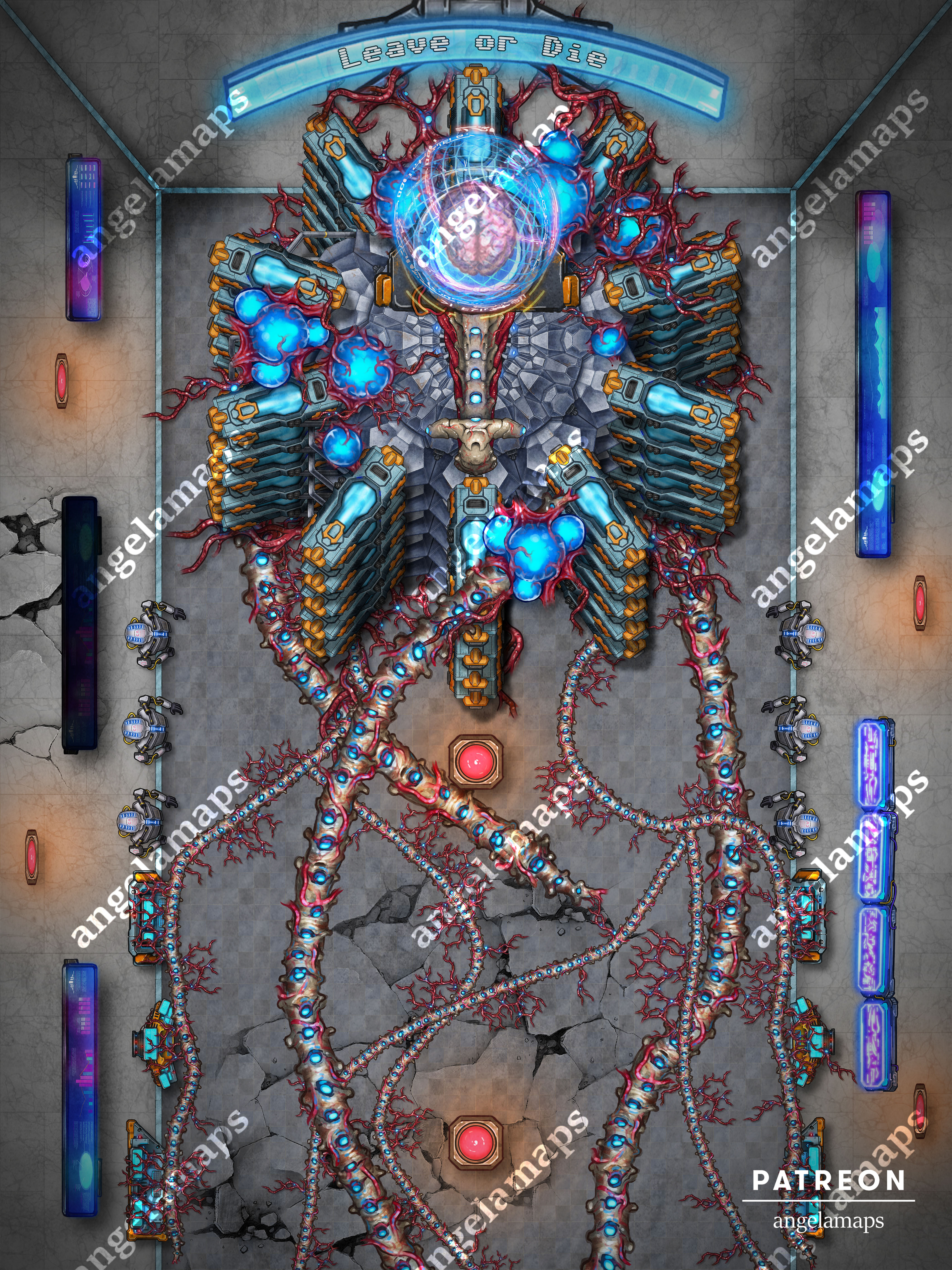 Hive mind sci-fi battle map for TTRPGs