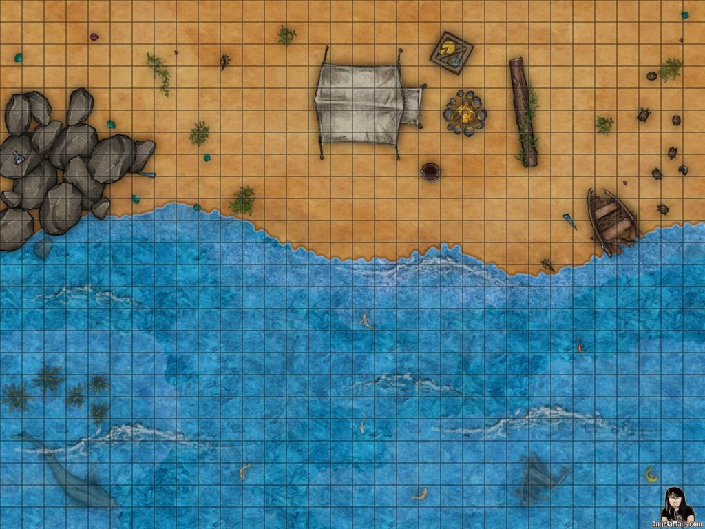 Beach campsite battle encounter map for D&D or pathfinder