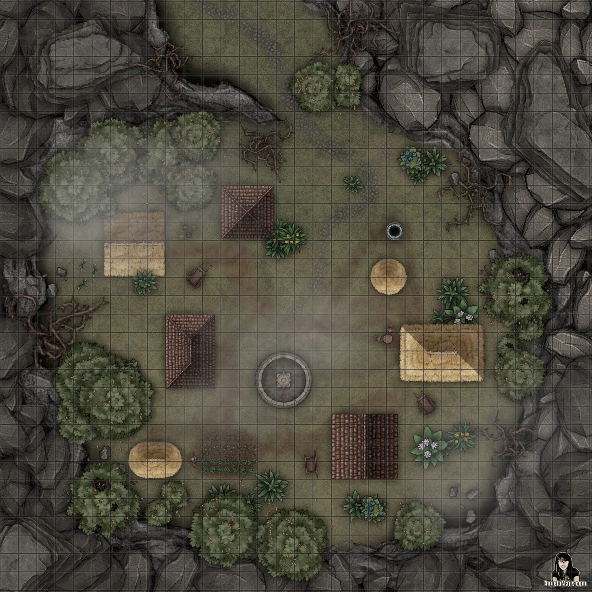 Crater Village – Angela Maps – Free, Static, and Animated Battle Maps ...