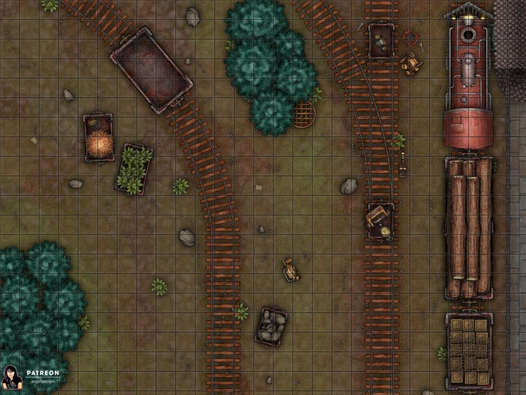 Train station battle map encounter for D&D and pathfinder TTRPGs