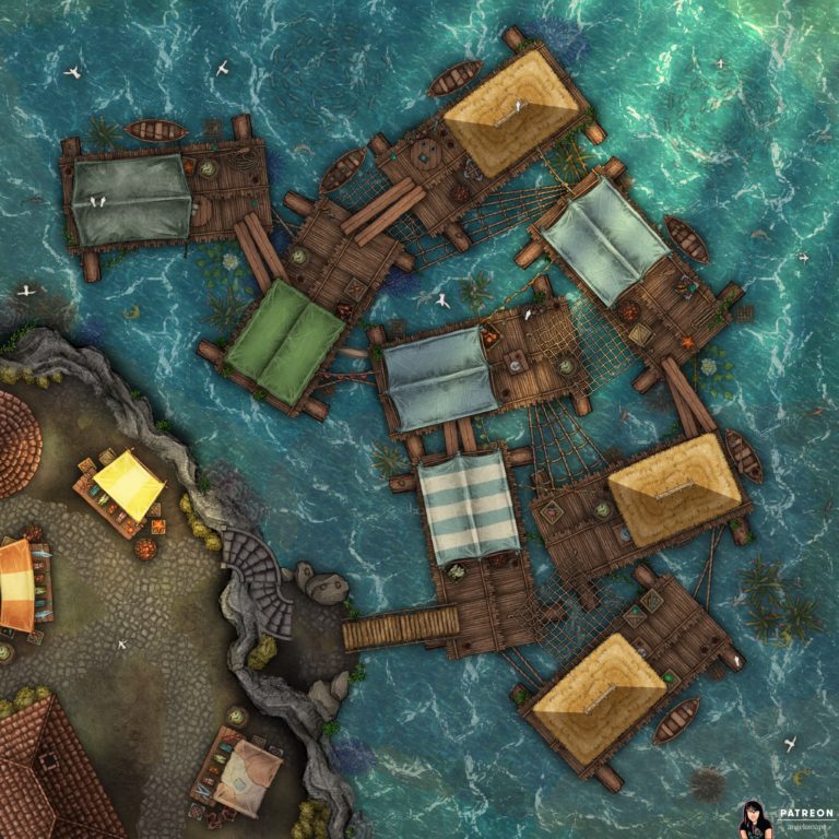 Fishing Village ⋆ Angela Maps Battle Maps for D&D and