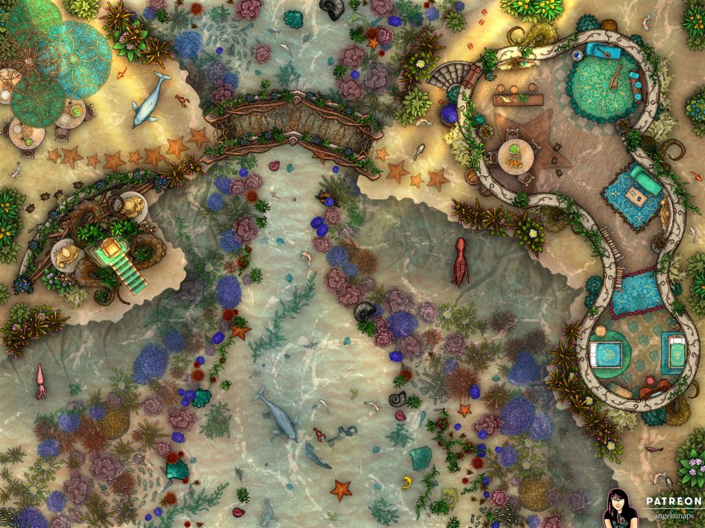 Sea elves aquatic elf battle map for D&D or pathfinder TTRPG