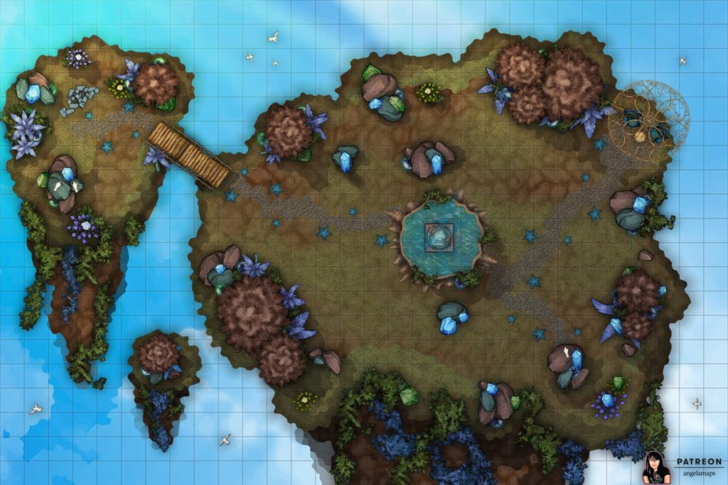 Sky island floating island battle map encounter for TTRPGs such as D&D or pathfinder.