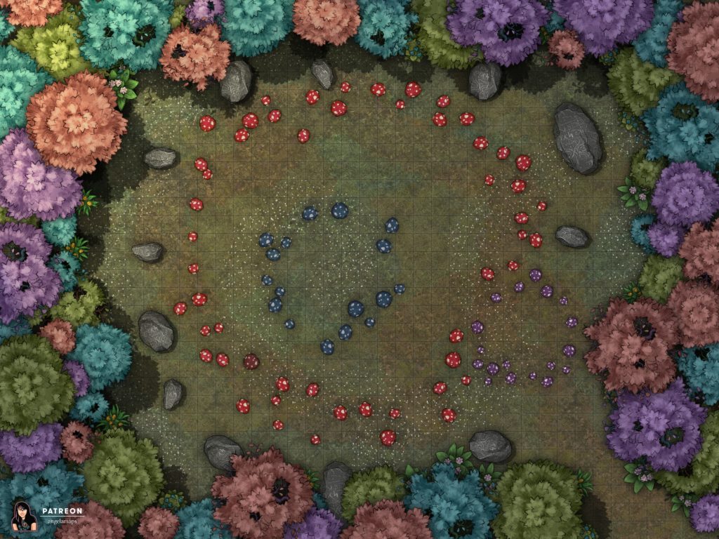 Fairy rings in the forest battle map for D&D