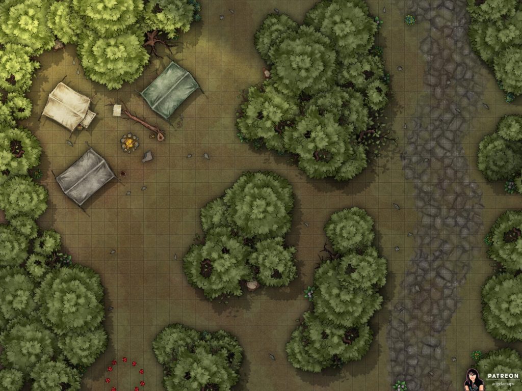 Roadside camp in the forest battlemap encounter