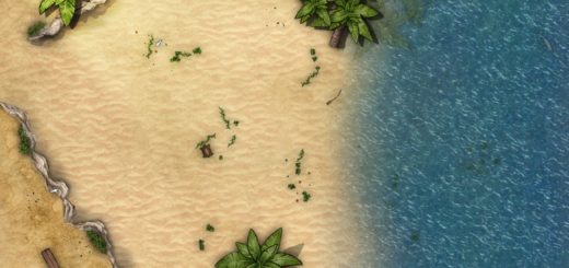 tabeltop rpg battlemap with a beach and ocean
