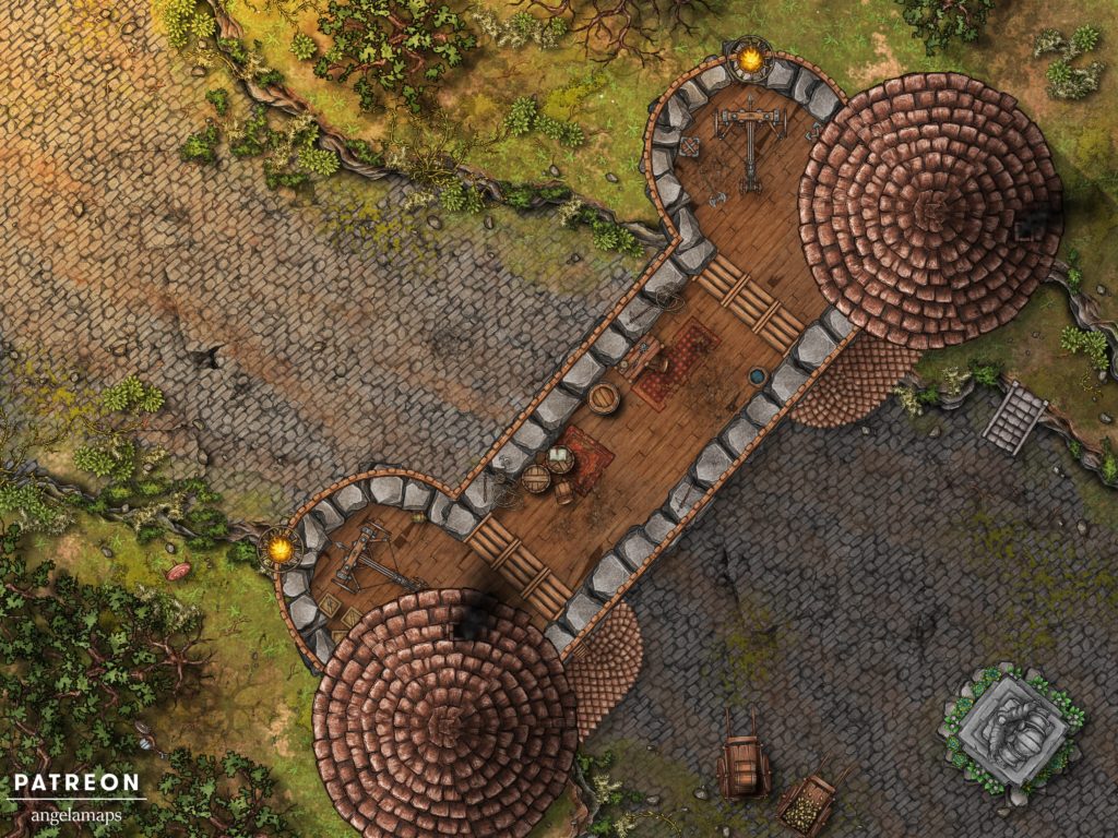 Guard post battle map for D&D with line of sight and animation for use in Fantasy Grounds VTT. 
