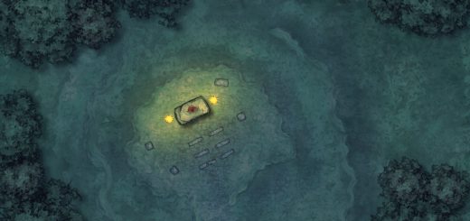 Battlemap of a ritual on a hill for a sacrifice in the evening for D&D or pathfinder