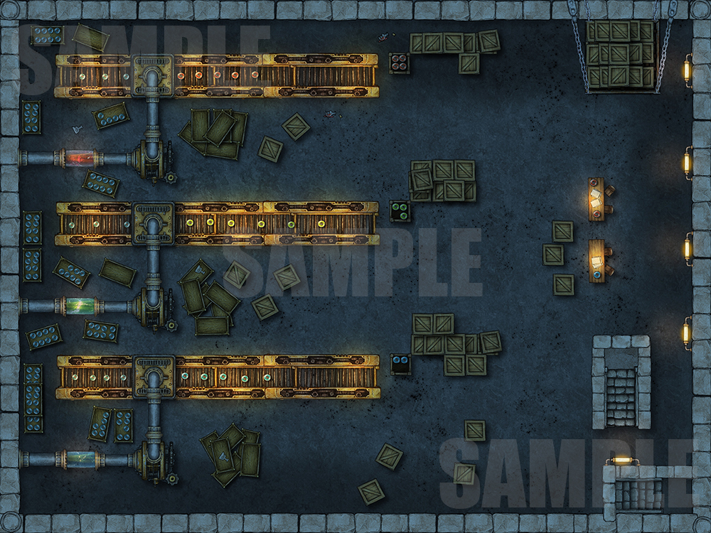 Potion making factory battle encounter map for TTRPGs with fantasy grounds support