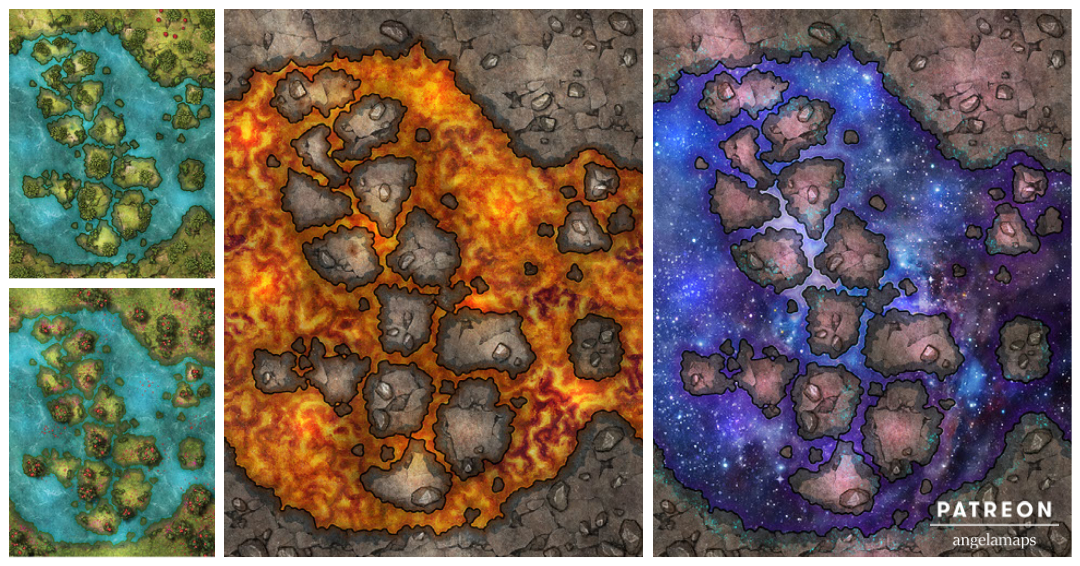 Space, lava, water animated battle maps for D&D