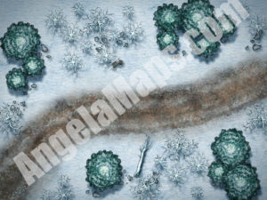 Snowy winter road battlemap for D&D with Foundry VTTq