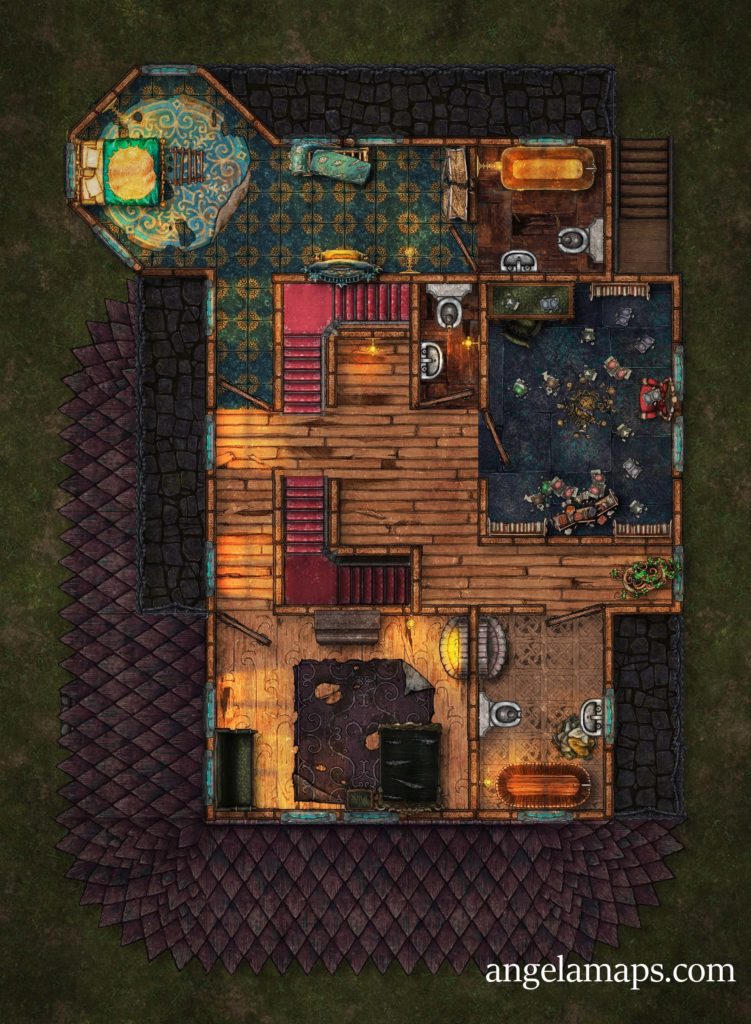 Trollskull Manor - 5 floors -broken and repaired - D&D battlemap