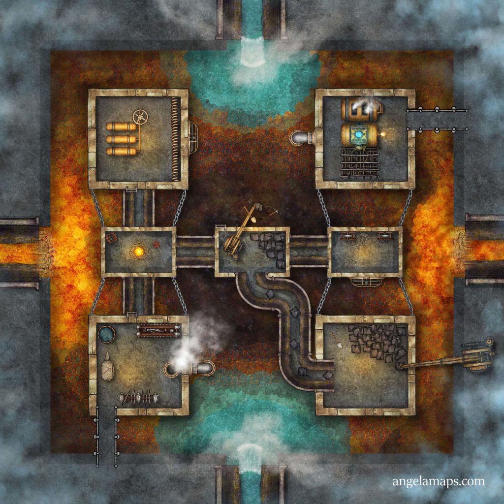 Lava and water stone maker battle map for D&D