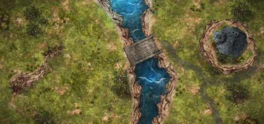 Battlemap for a river with a nearby tower
