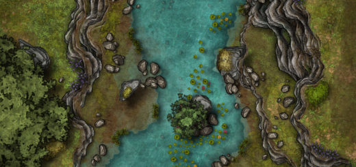 River into a cave battle map for D&D