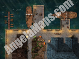 Peaceful wharf battle map for D&D
