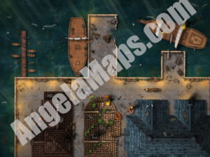 Wharf during a battle D&D battle map