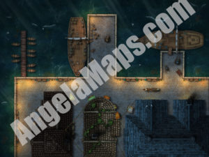Peaceful wharf at night battle map for D&D