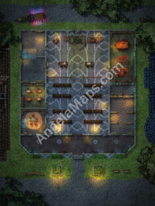 Courthouse at night battle map for D&D, Pathfinder and other TTPRGs