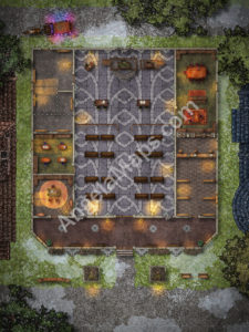 Courthouse in winter battle map for D&D, Pathfinder and other TTPRGs