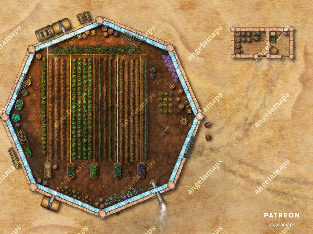 Greenhouse in a desert battle map for D&D