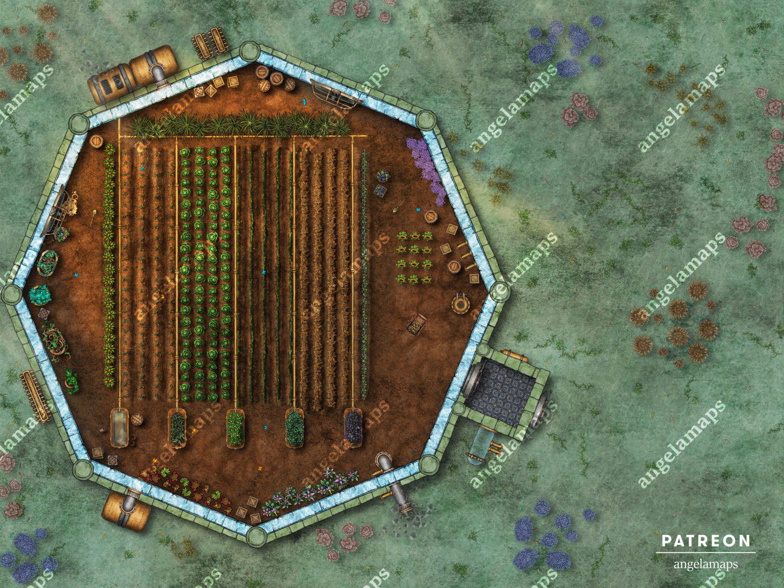 Greenhouse Battle Maps Foundry VTT support. JPG/MP4/WEBM Angela Maps