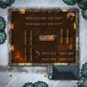 Library (destroyed) battle map for D&D and other TTRPGs