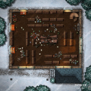 Library (destroyed) battle map for D&D and other TTRPGs