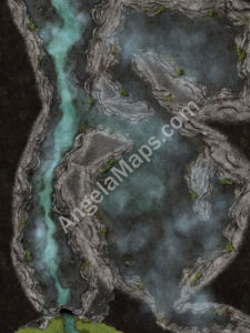 Battlemap of a cave with a river
