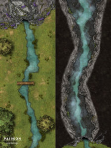 Battlemap of a river inside of a cave