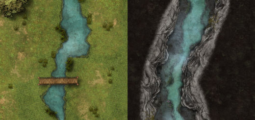Battlemap of a river inside of a cave