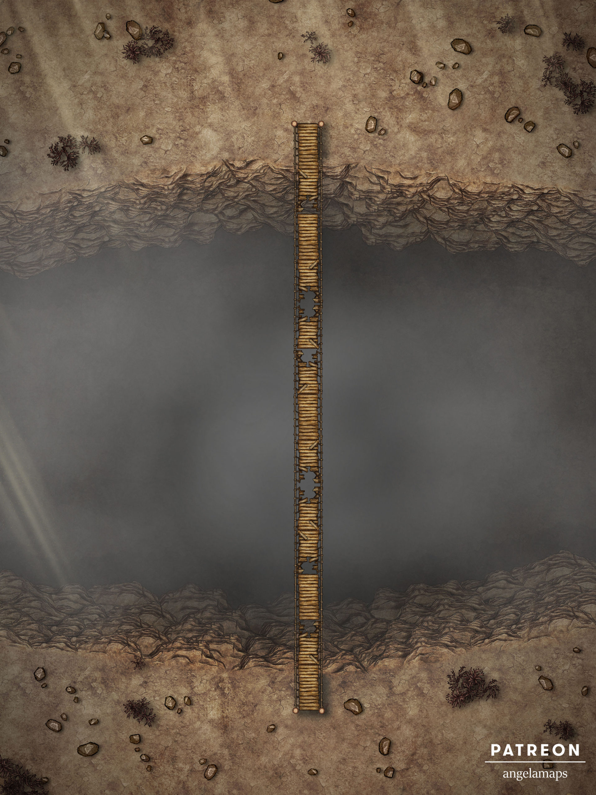 Unsafe rope bridge across a dark abyss battle map