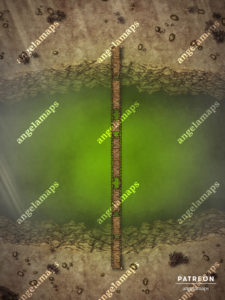 Rope bridge over green glow battle map for D&D and TTRPGs