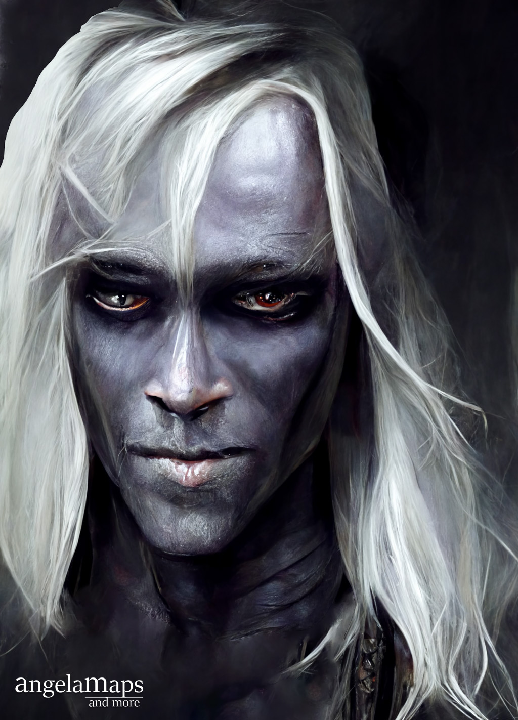 Portrait of a drow man to share in table top RPGs.