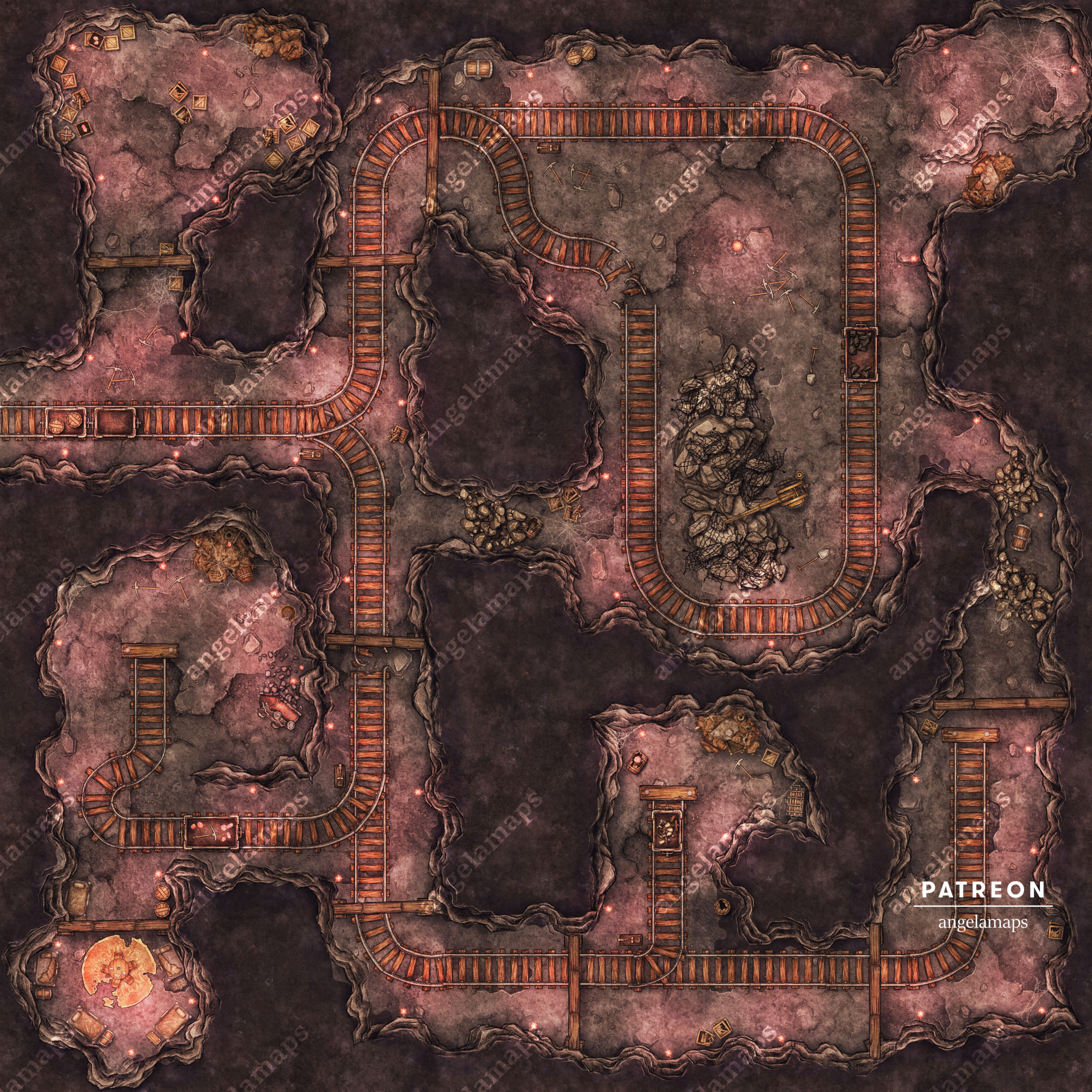 Warm Colored Orangish Red Mine Battle Map For Dandd And Other Ttrpgs Angela Maps Free Static 9573