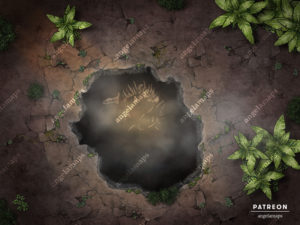 Tar pit with bones inside animated battle map for D&D