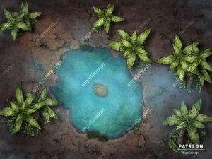 Crater oasis with a mysterious stone animated battle map for D&D