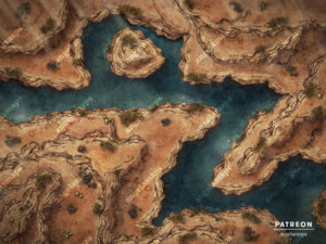 Canyon with a full river battle map for D&D and TTRPGs