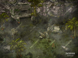 Jungle dungeon entrance battle map for D&D