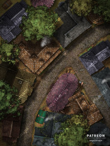 Narrow city street battle map for D&D and other TTRPGs